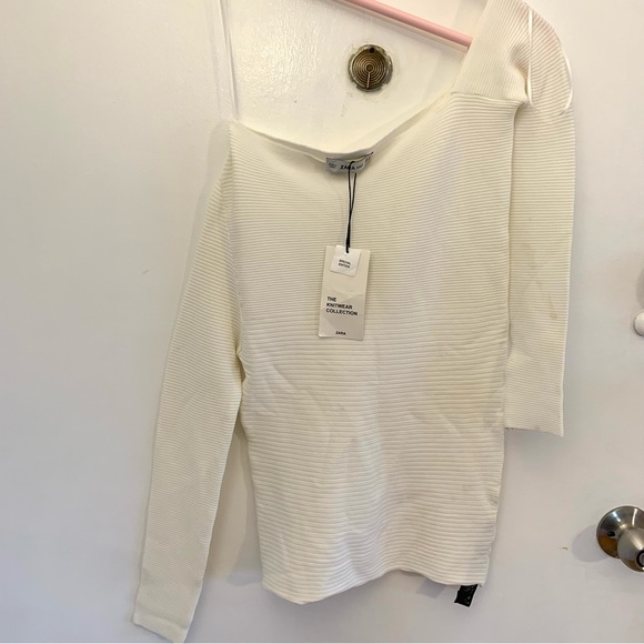 Zara White one shoulder sweater NWT - Picture 4 of 7
